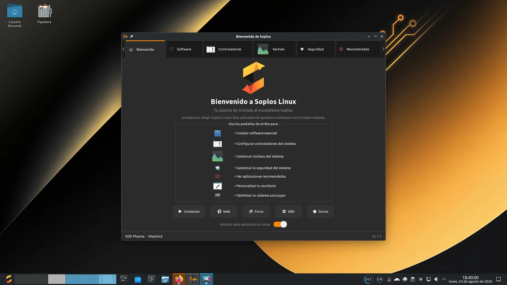 La "joya de la corona" de la distribución, el Welcome de Soplos Linux.